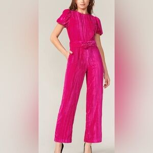 Adelyn rae hot pink velvet jumpsuit